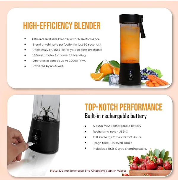 Portable USB Mini Juicer Blender – 380ml Rechargeable Bottle
