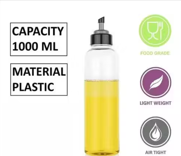 "1000ml Heavy Quality Plastic Oil Dispenser Bottle - Leak-Proof Cork, Multi-use for Oil, Vinegar, Juice & More"